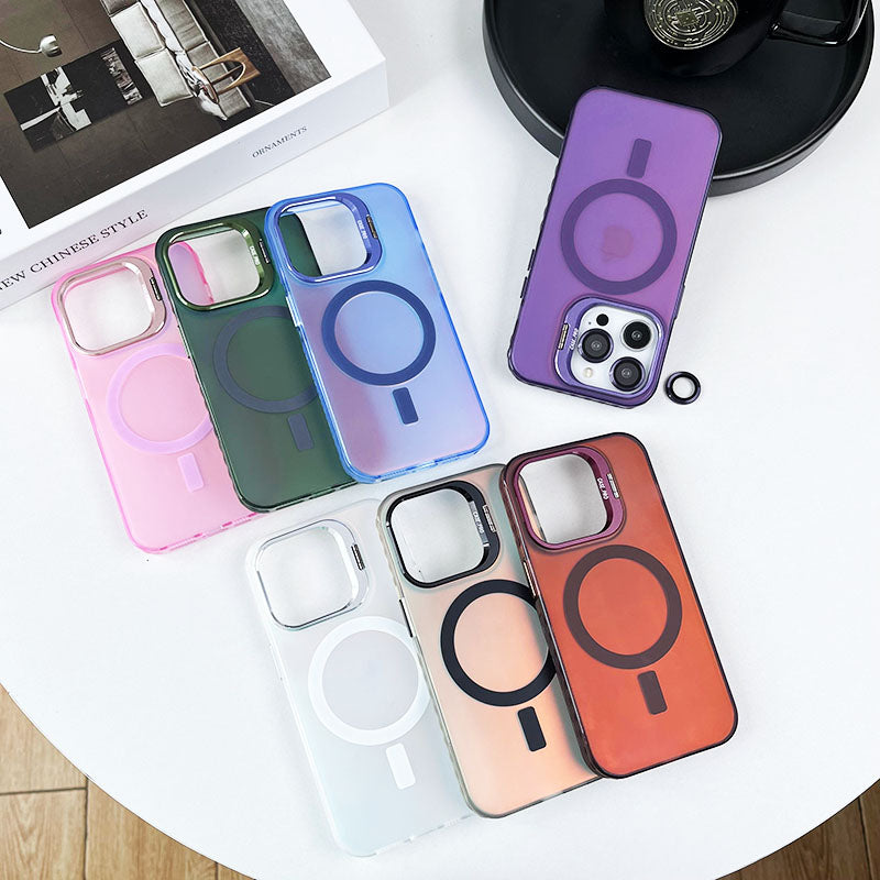 For iPhone 12 / 12 Pro Case Camera Kickstand IMD PC+TPU Phone Cover Compatible with MagSafe - Purple For iPhone 12 / 12 Pro Case Camera Kickstand IMD PC+TPU Phone Cover Compatible with MagSafe - Purple